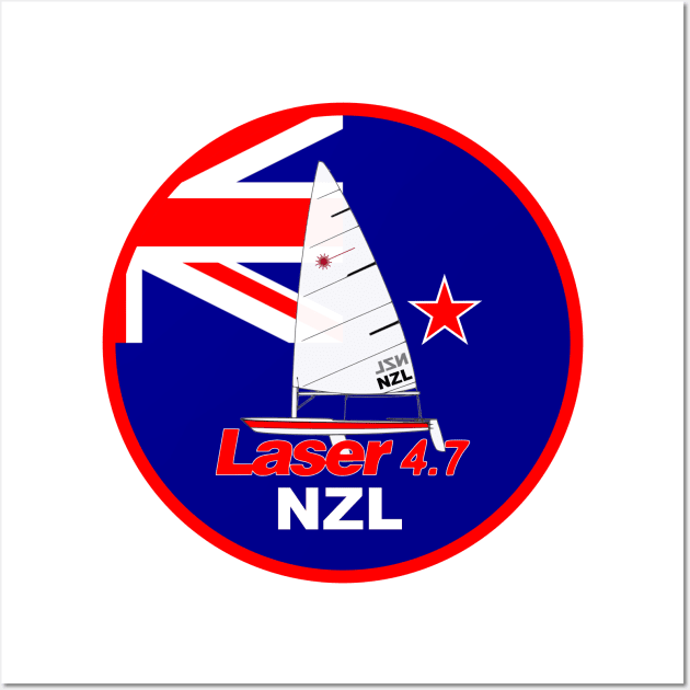 laser class sailboat on flag New Zealand Wall Art by Regatta Merch